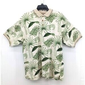 Knights Sportwear Polo Shirt Mens Large Beige Green Tropical Rugby Golf Outdoors